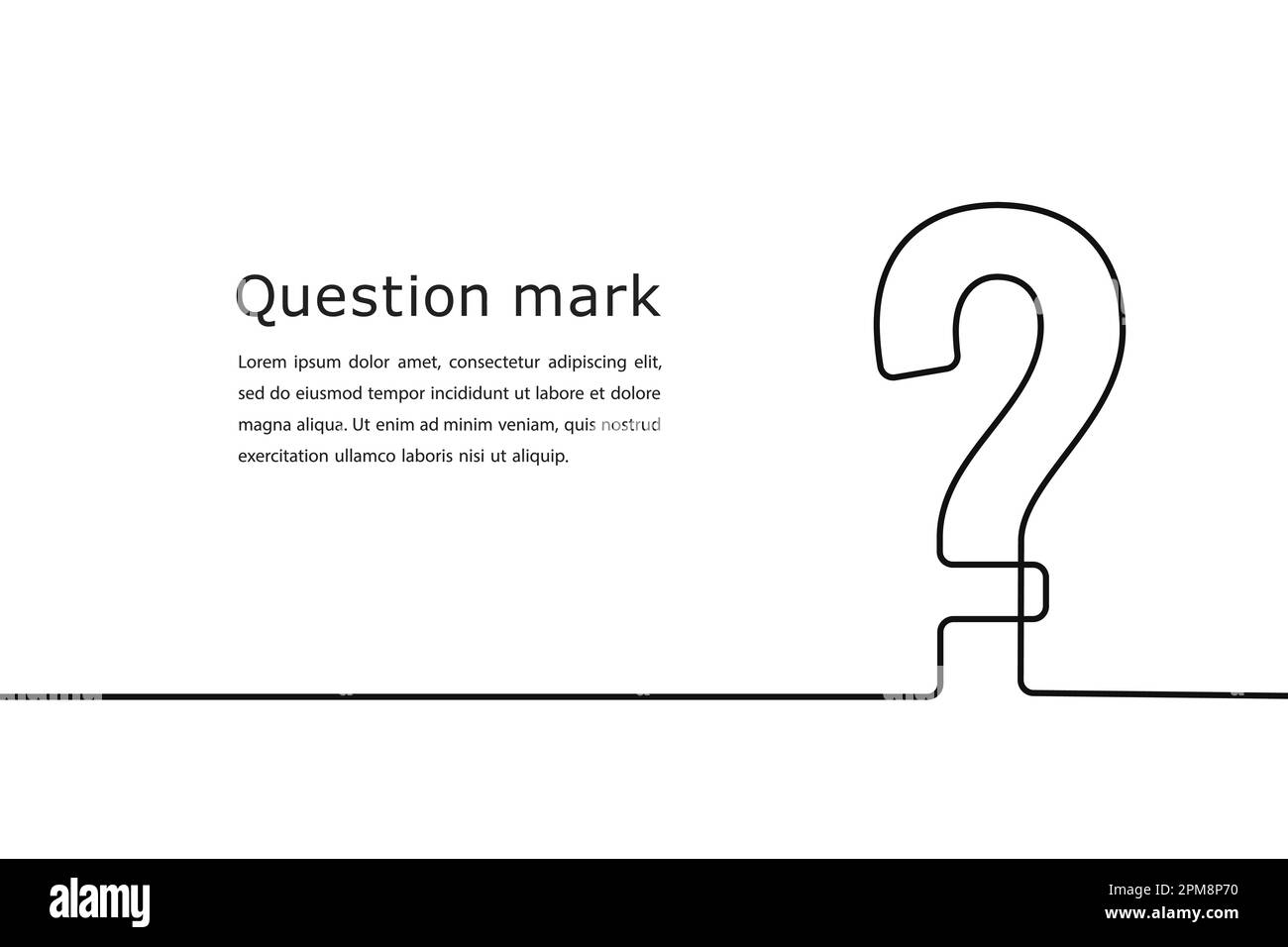 Question mark continuous one line. Hand drawn black quastion mark isolated on white background. Questionmark who, why? Hands drawing graphic quiz Stock Vector
