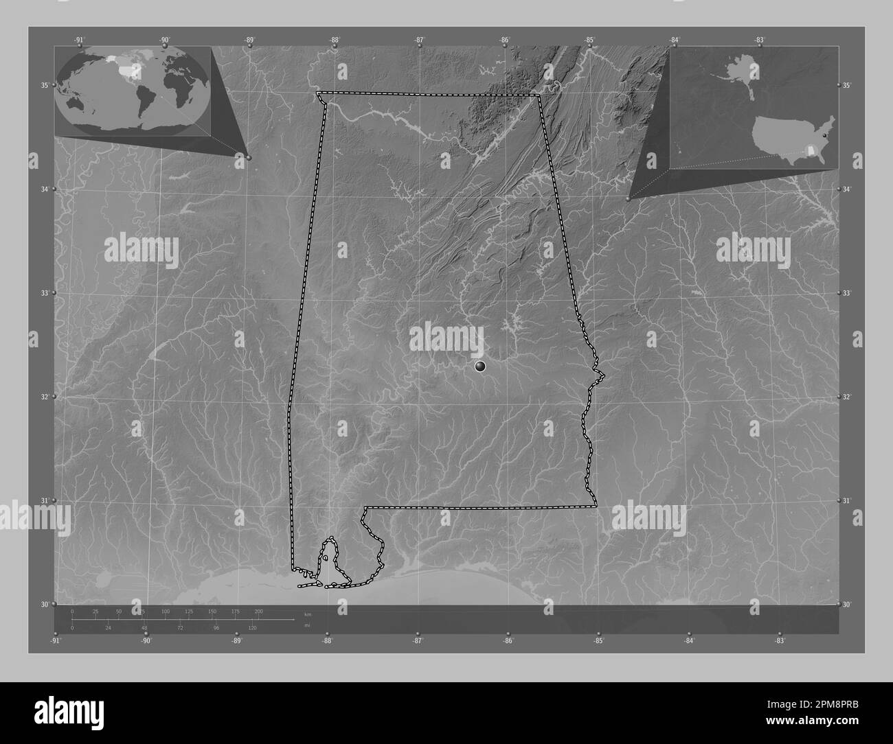 Alabama, state of United States of America. Grayscale elevation map ...