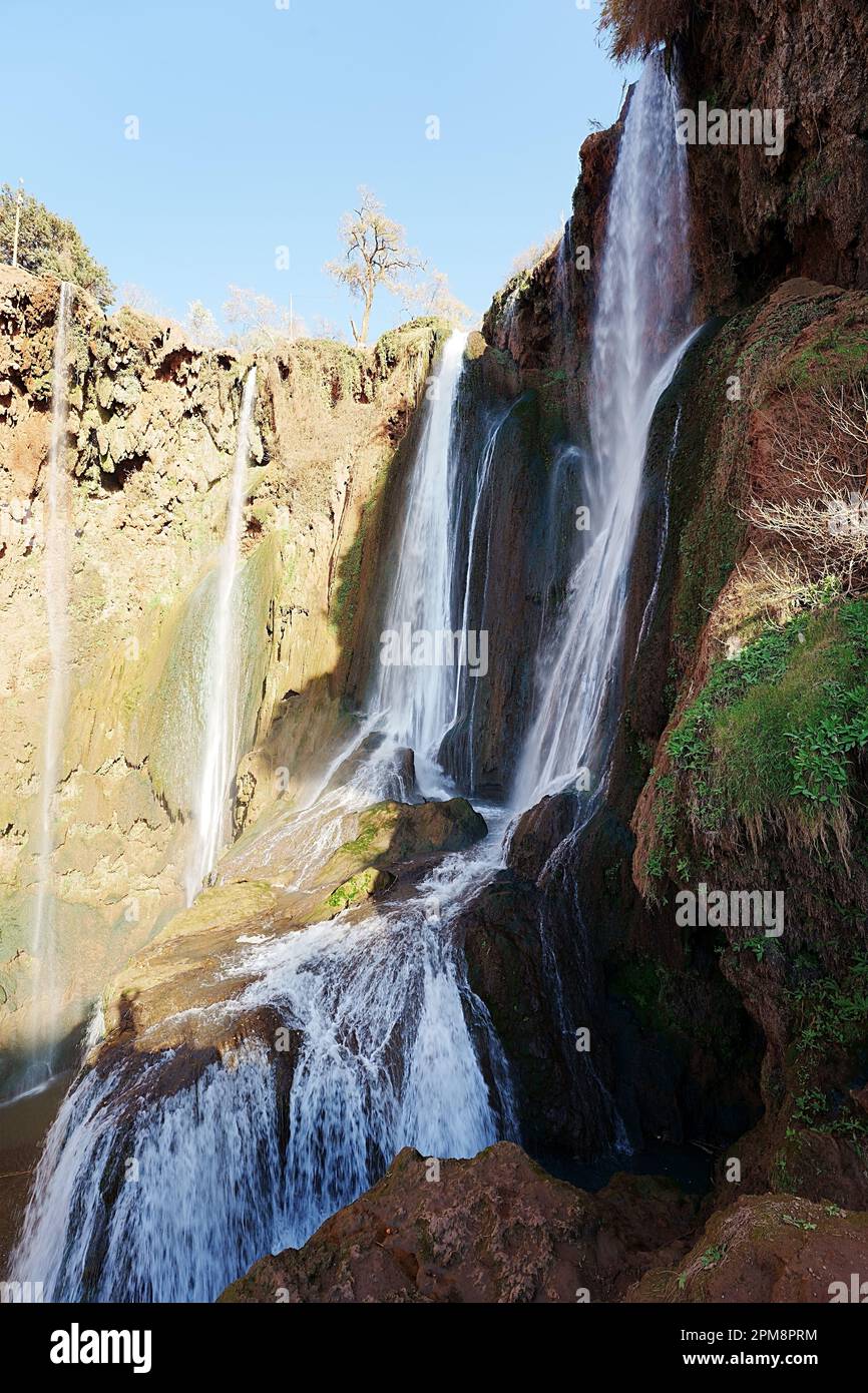 scenic-ouzoud-waterfalls-at-azilal-province-in-morocco-clear-blue-sky