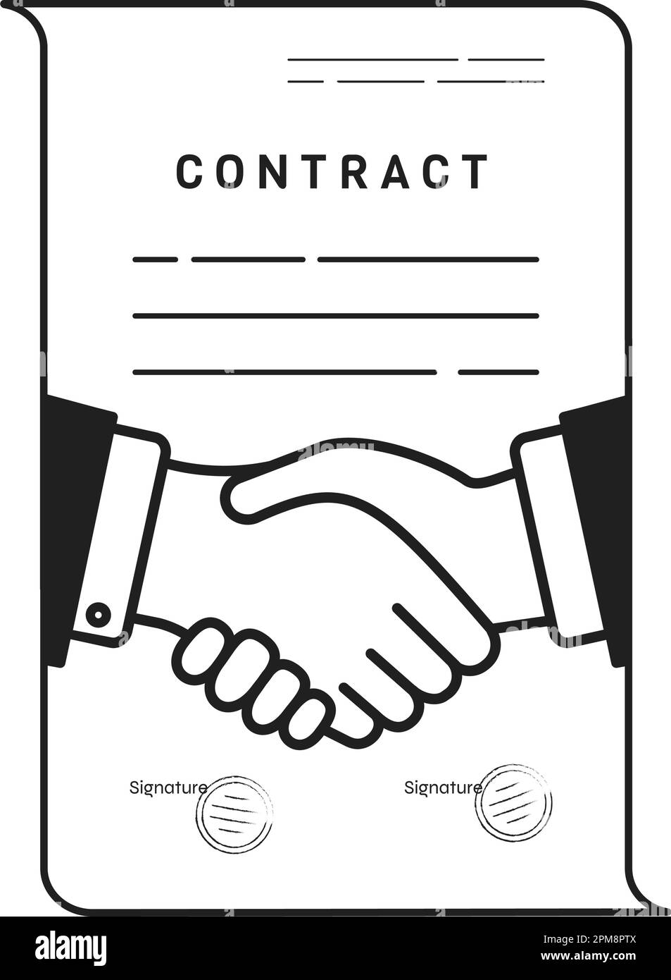 Contract icon symbol. Paper Document and Handshake. Flat vector illustration Stock Vector
