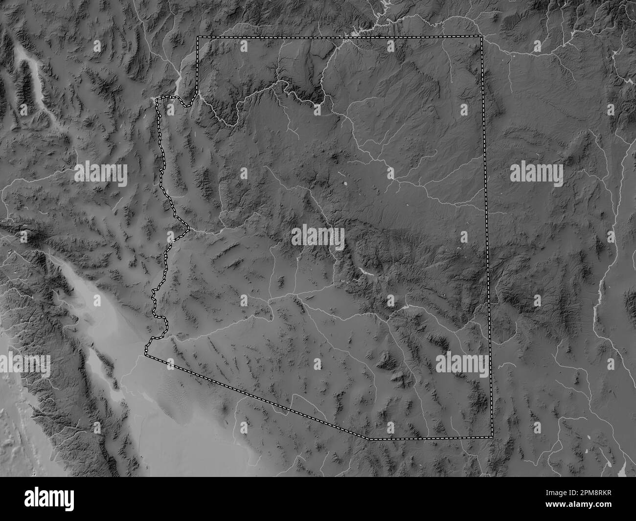 Arizona, state of United States of America. Grayscale elevation map