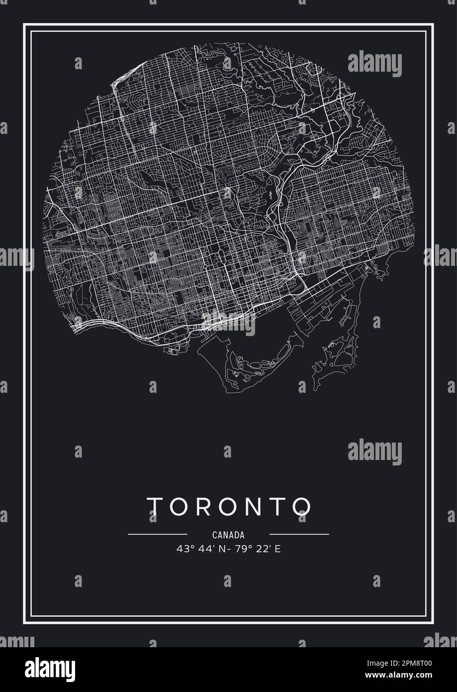 Black and white printable Toronto city map, poster design, vector illistration. Stock Vector
