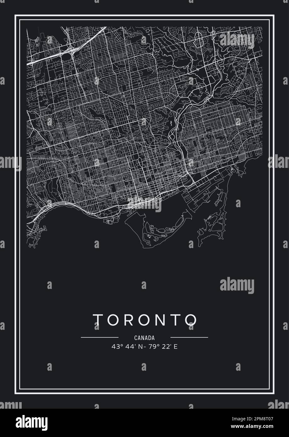 Black and white printable Toronto city map, poster design, vector illistration. Stock Vector