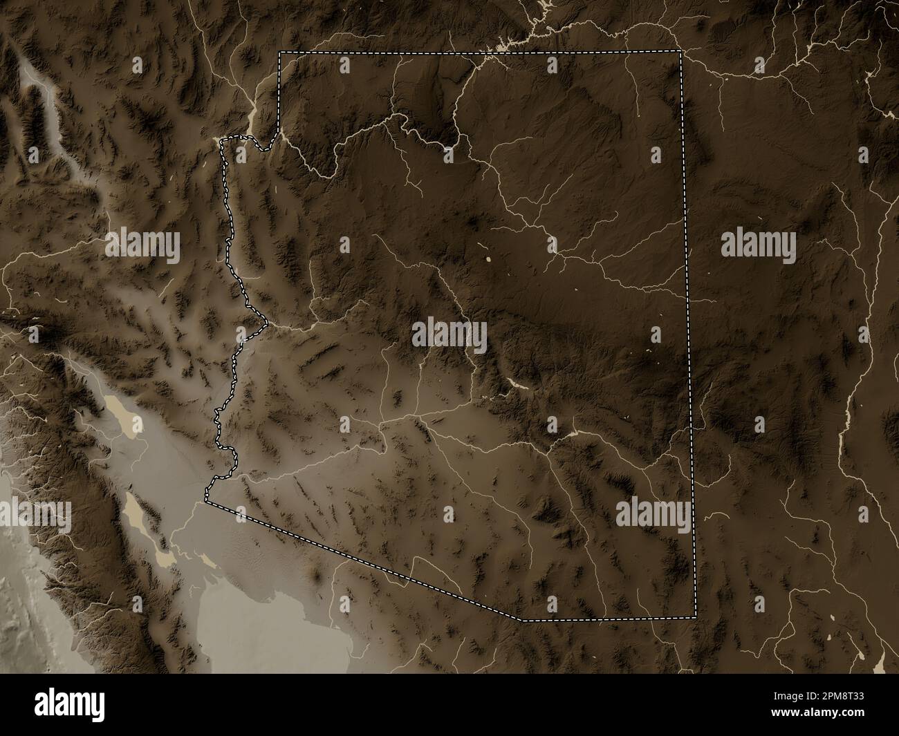 Arizona, state of United States of America. Elevation map colored in ...