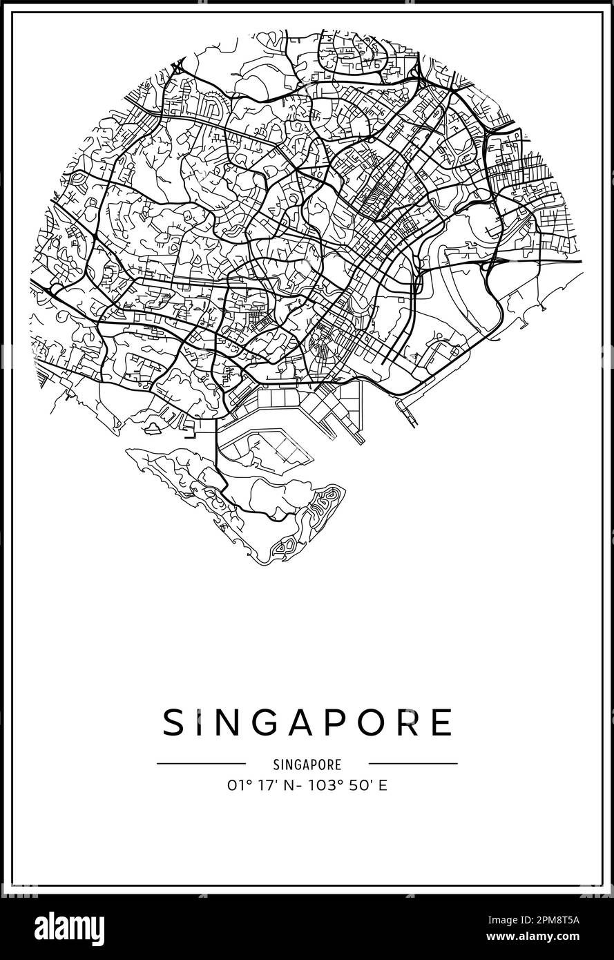 Black and white printable Singapore city map, poster design, vector illistration. Stock Vector