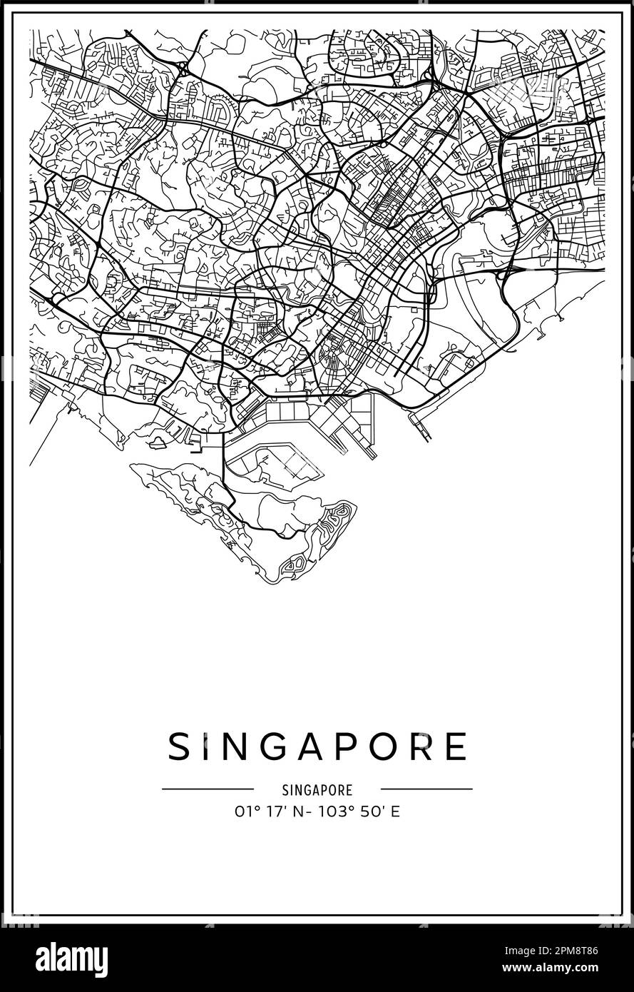 Black and white printable Singapore city map, poster design, vector illistration. Stock Vector