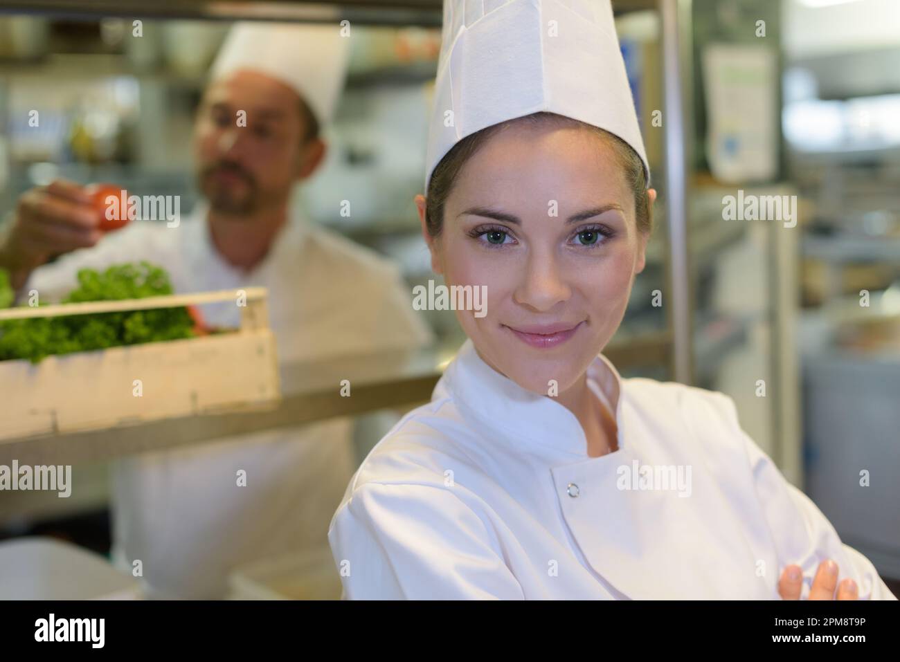 happy male and female chef Stock Photo - Alamy