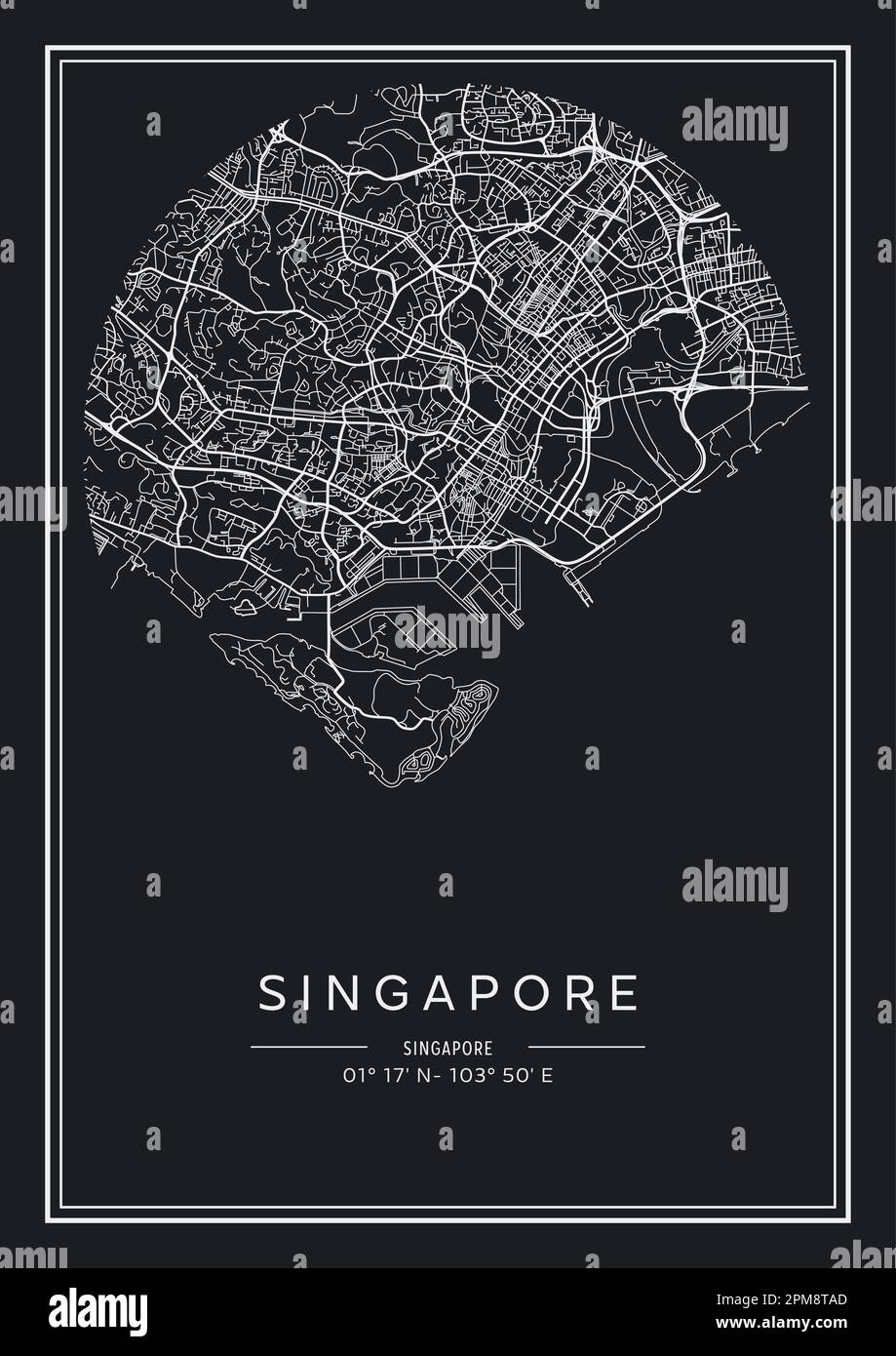 Black and white printable Singapore city map, poster design, vector illistration. Stock Vector