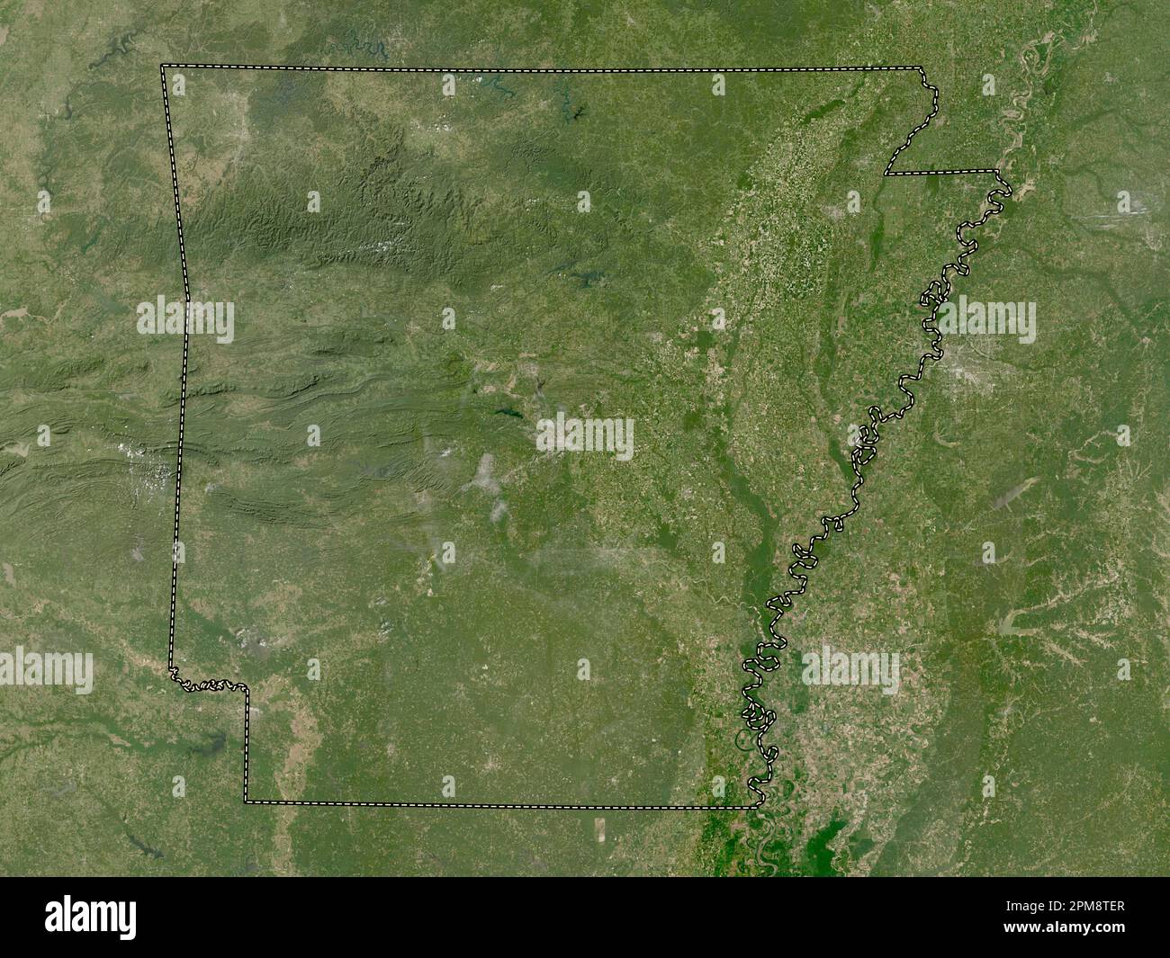 Arkansas, state of United States of America. Low resolution satellite map Stock Photo