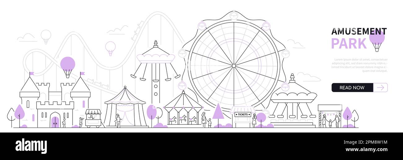 Amusement park - modern thin line design style vector banner Stock ...