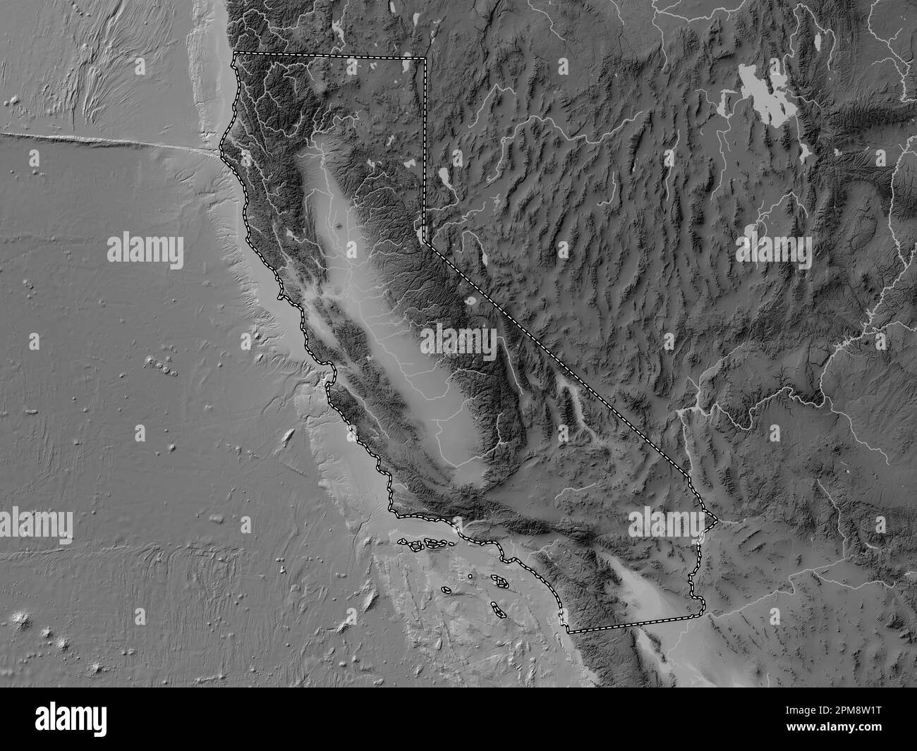 California state of United States - California State Of United States Of America Grayscale Elevation Map With Lakes And Rivers 2PM8W1T