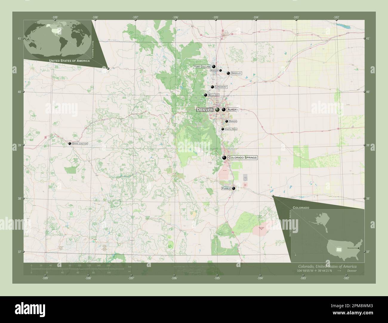 Colorado, state of United States of America. Open Street Map. Locations ...