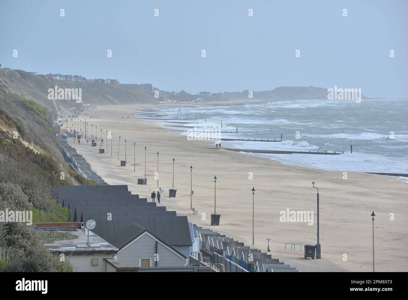 Storm Noa, Boscombe, Bournemouth, Dorset, UK, 12th April 2023, Weather. Strong winds and stormy conditions on the seafront in the morning. Credit: Paul Biggins/Alamy Live News Stock Photo