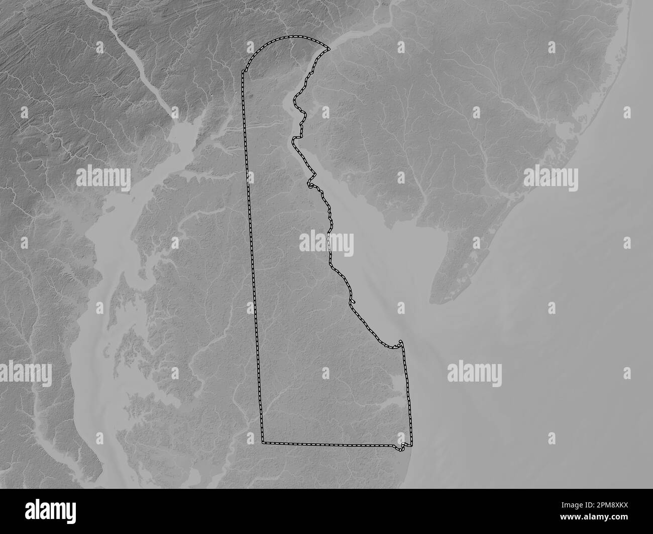 Delaware state of United States - Delaware State Of United States Of America Grayscale Elevation Map With Lakes And Rivers 2PM8XKX