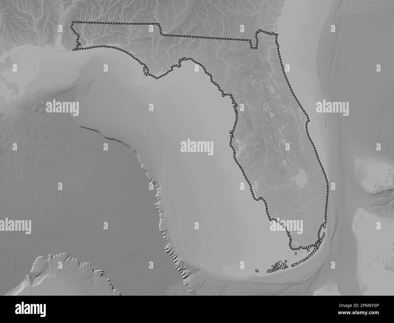 Florida, state of United States of America. Grayscale elevation map