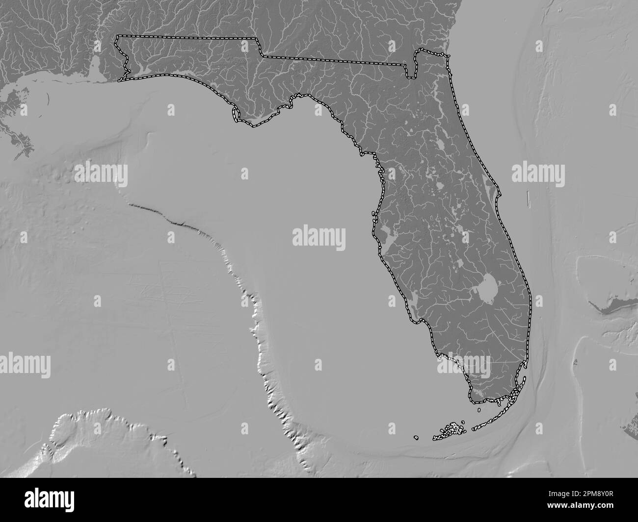 Florida, state of United States of America. Bilevel elevation map with