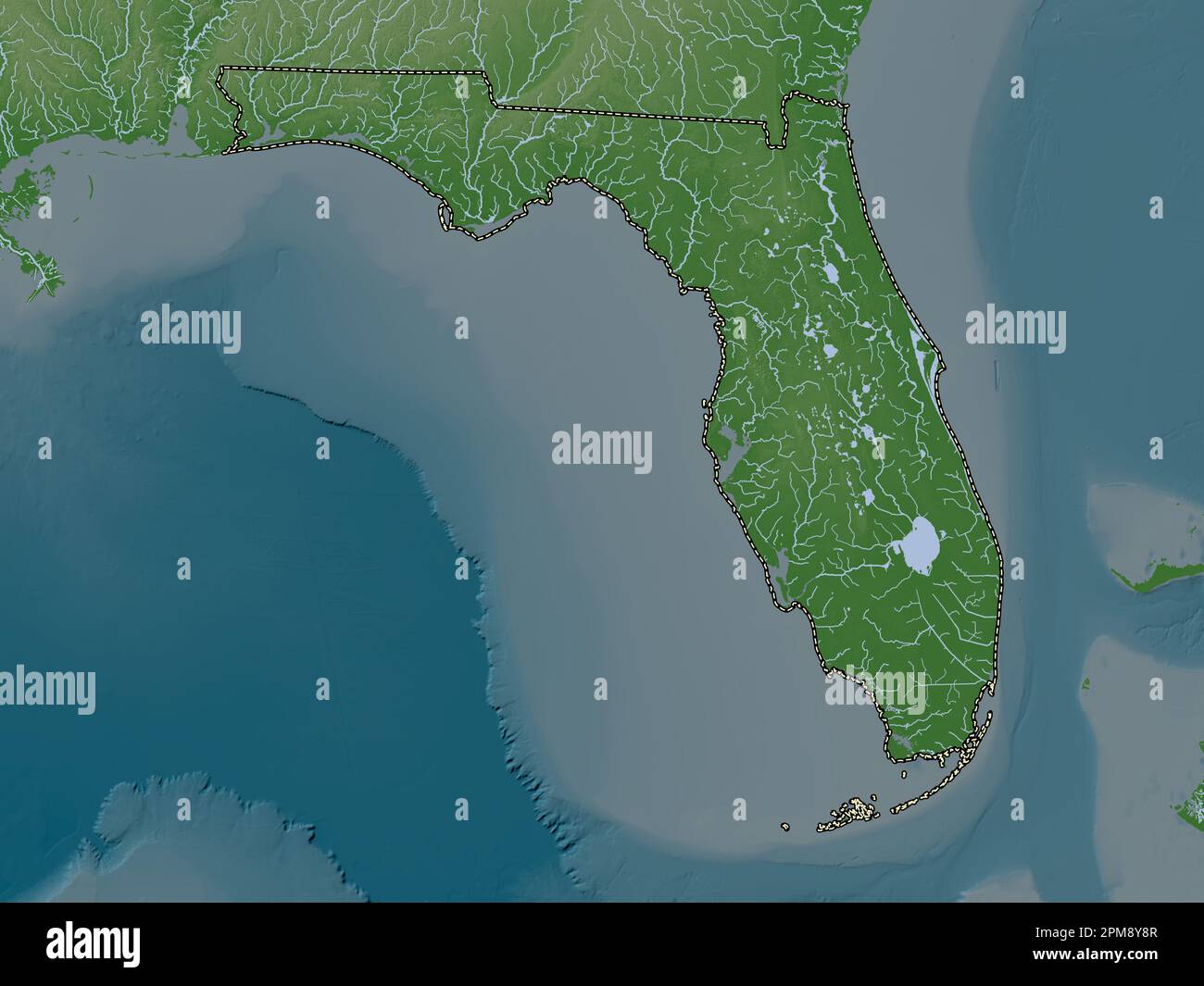Florida State Of United States Of America Elevation Map Colored In Florida State Of United States Of America Elevation Map Colored In Wiki Style With Lakes And Rivers 2PM8Y8R