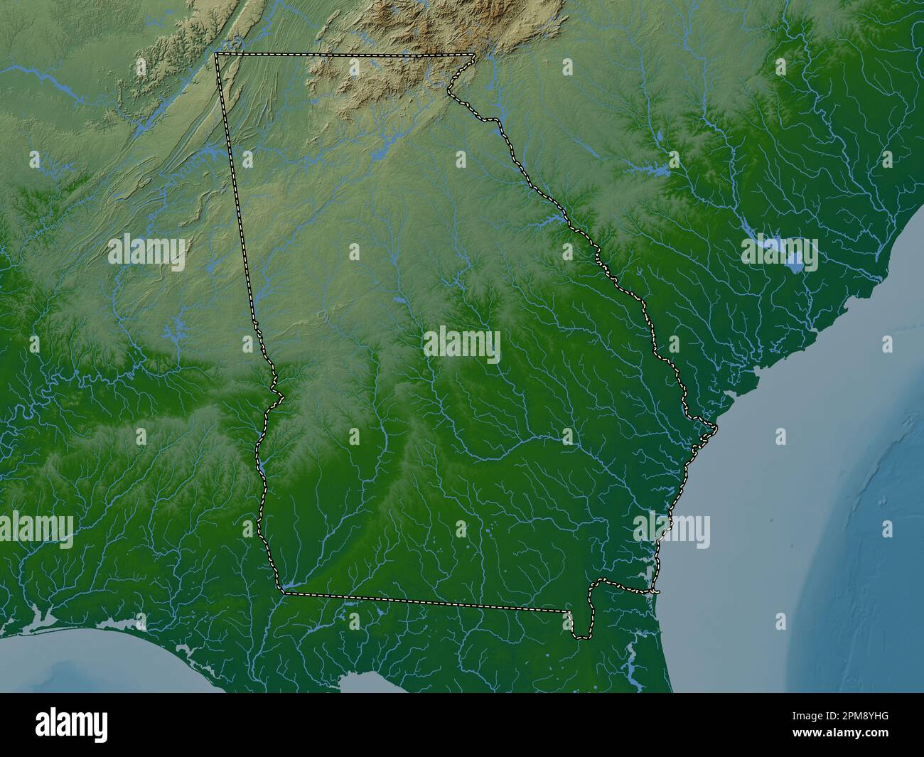 Georgia state of United States - Georgia State Of United States Of America Colored Elevation Map With Lakes And Rivers 2PM8YHG