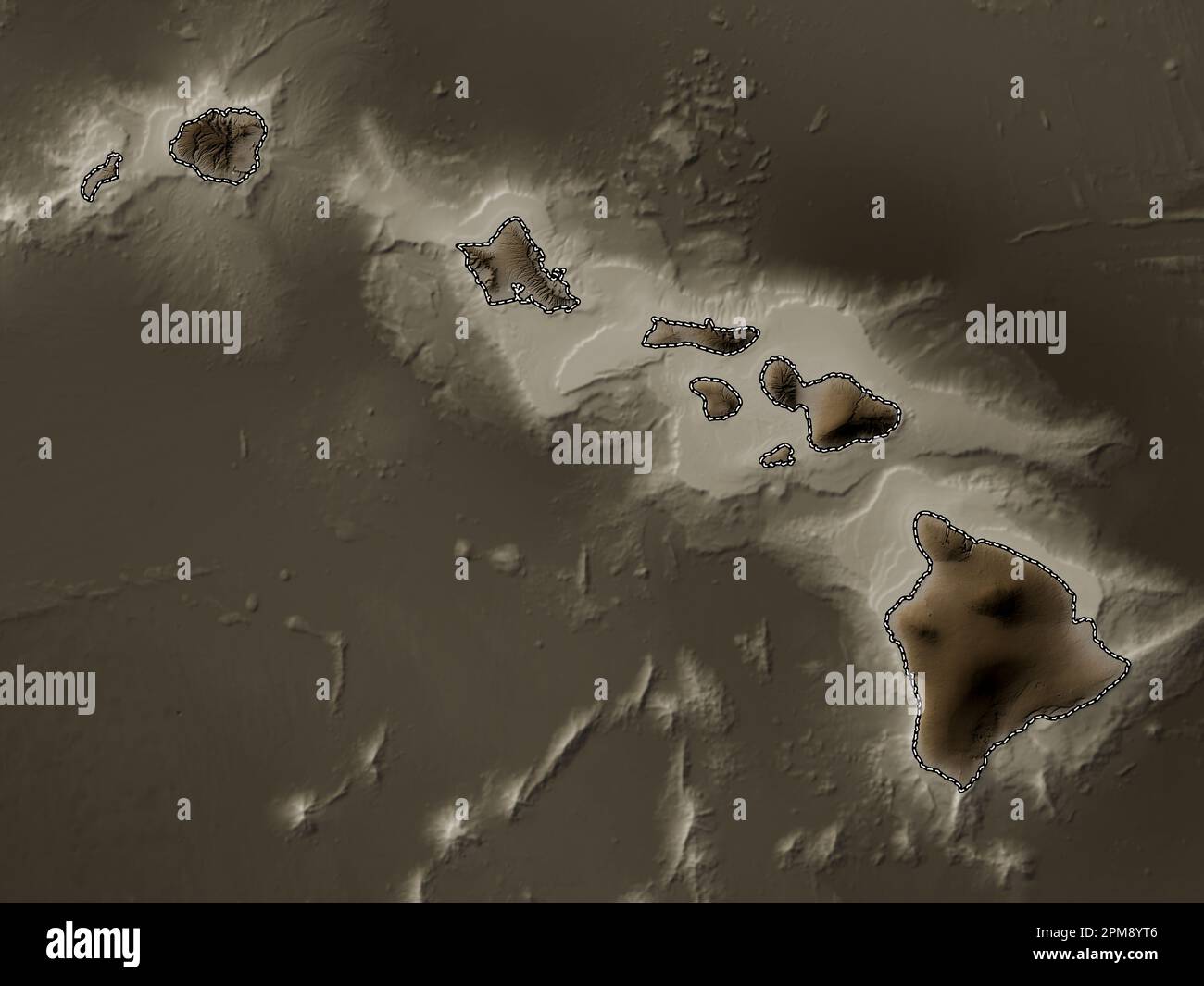 Hawaii state of United States - Hawaii State Of United States Of America Elevation Map Colored In Sepia Tones With Lakes And Rivers 2PM8YT6