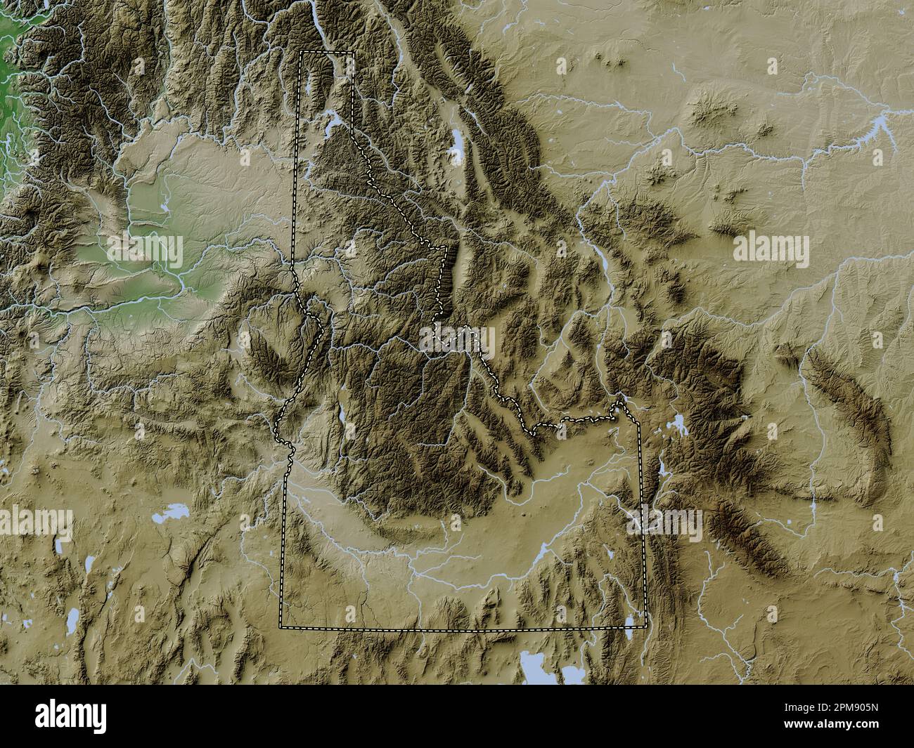 Idaho, state of United States of America. Elevation map colored in wiki style with lakes and rivers Stock Photo