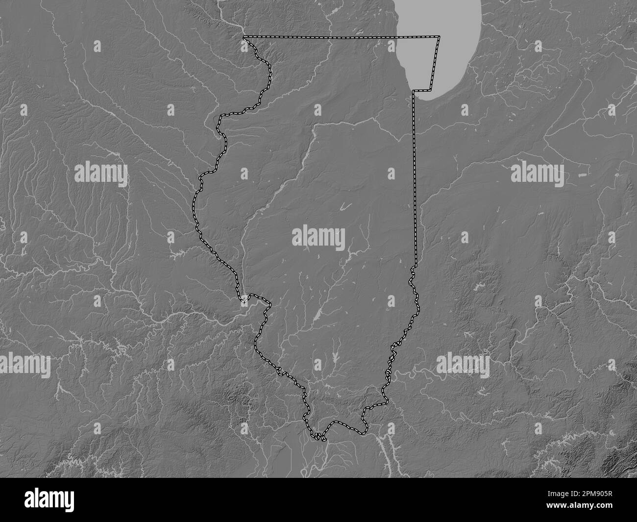 Illinois state of United States - Illinois State Of United States Of America Bilevel Elevation Map With Lakes And Rivers 2PM905R