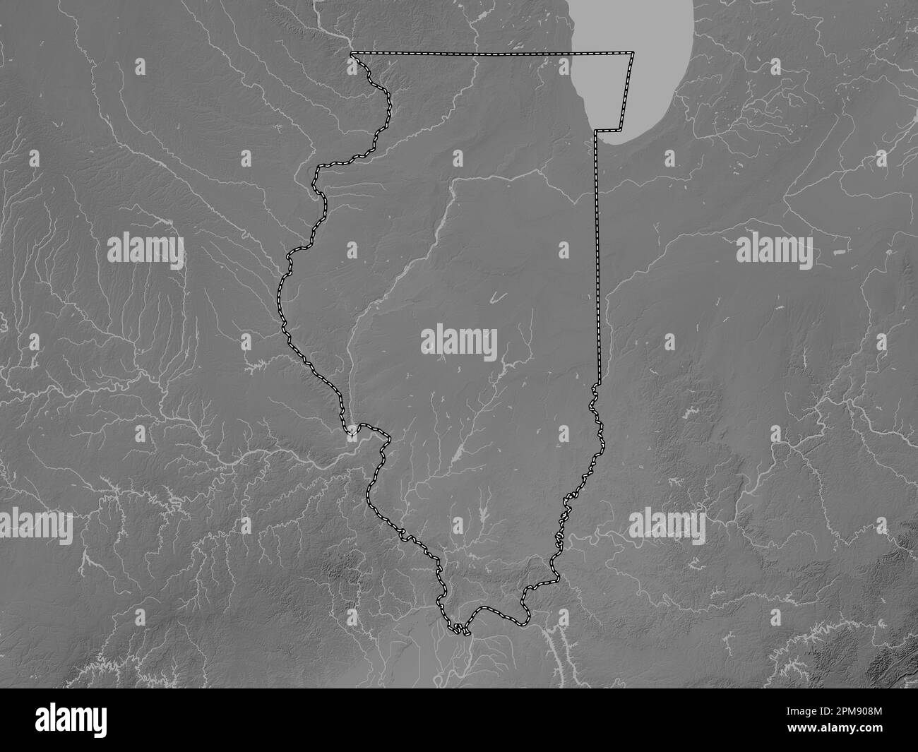 Illinois state of United States - Illinois State Of United States Of America Grayscale Elevation Map With Lakes And Rivers 2PM908M