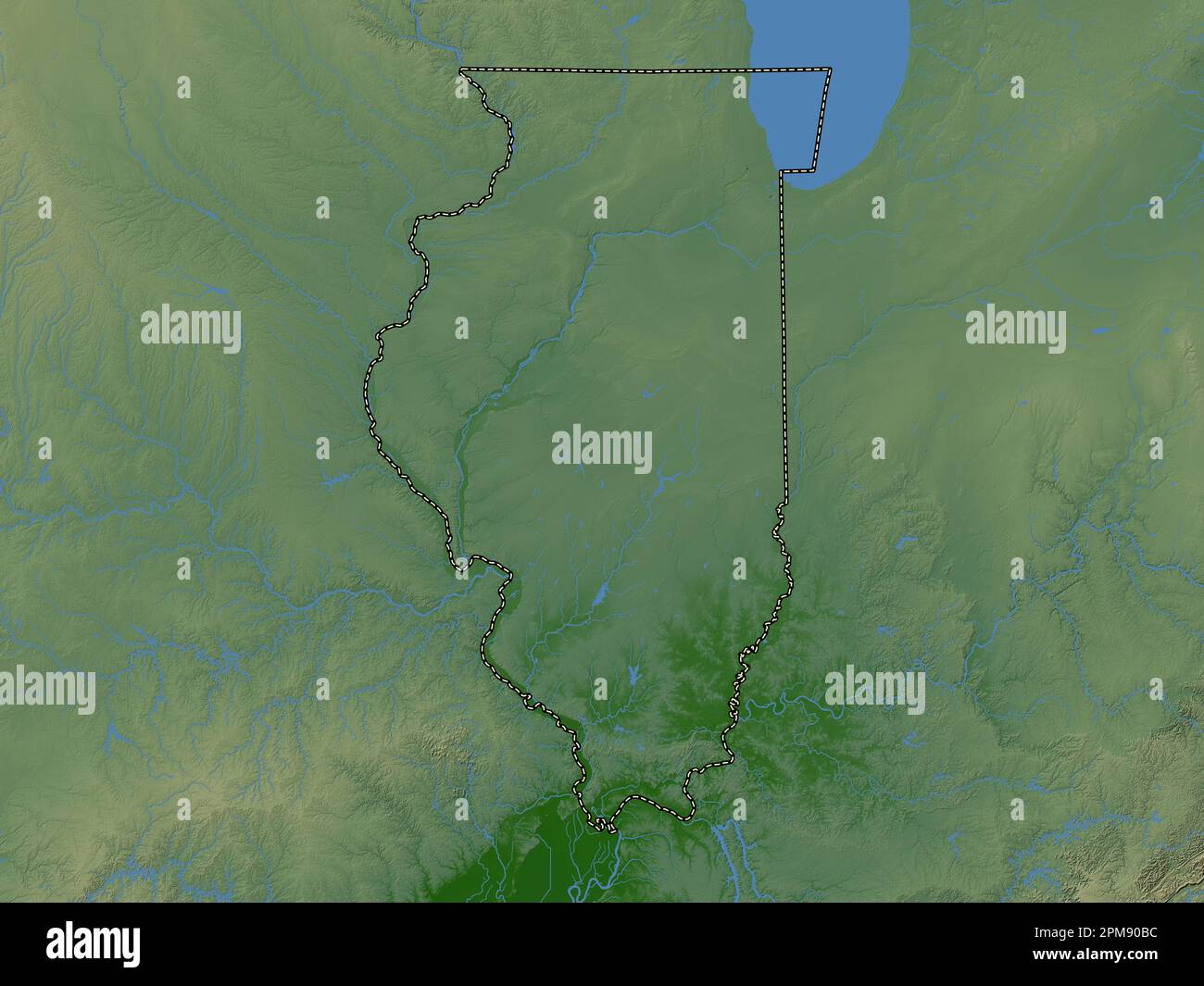 Illinois, state of United States of America. Colored elevation map with