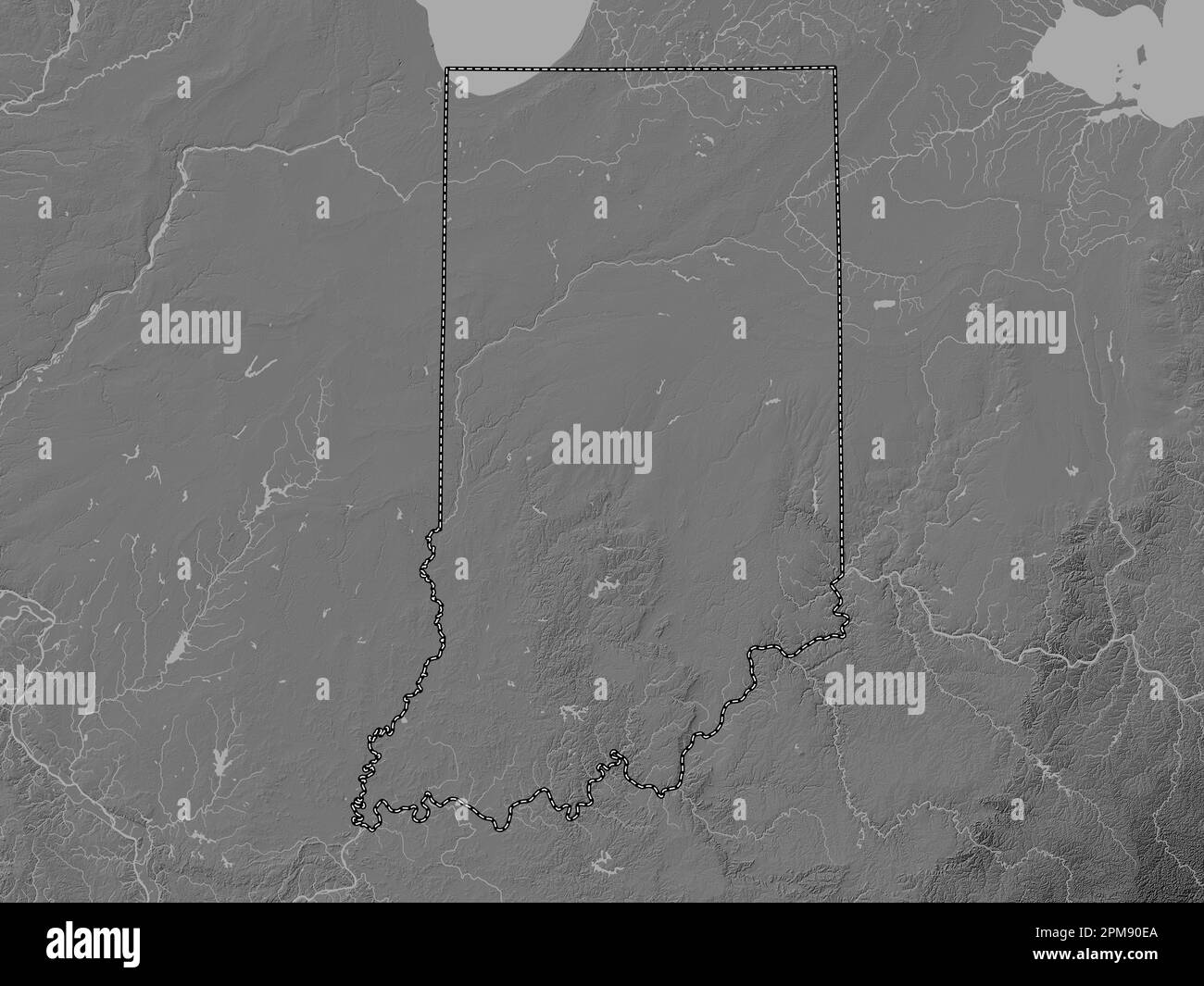 Indiana state of United States - Indiana State Of United States Of America Bilevel Elevation Map With Lakes And Rivers 2PM90EA