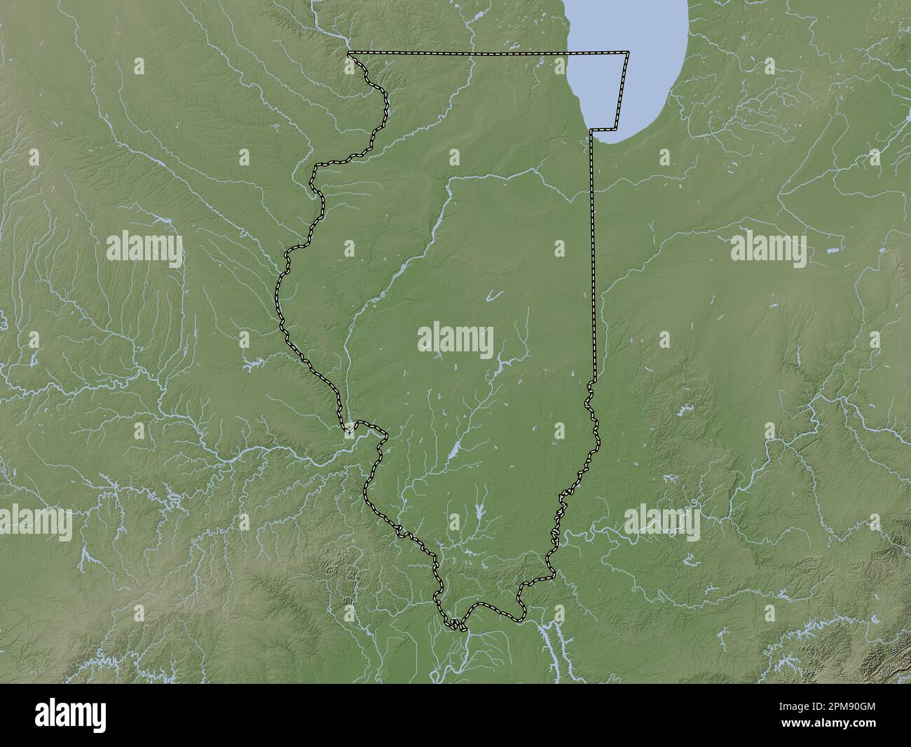 Illinois, state of United States of America. Elevation map colored in