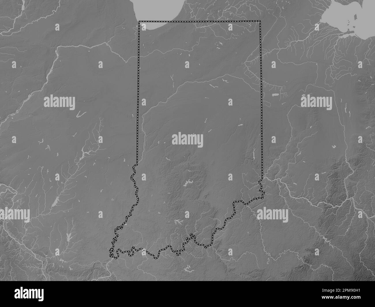 Indiana state of United States - Indiana State Of United States Of America Grayscale Elevation Map With Lakes And Rivers 2PM90H1