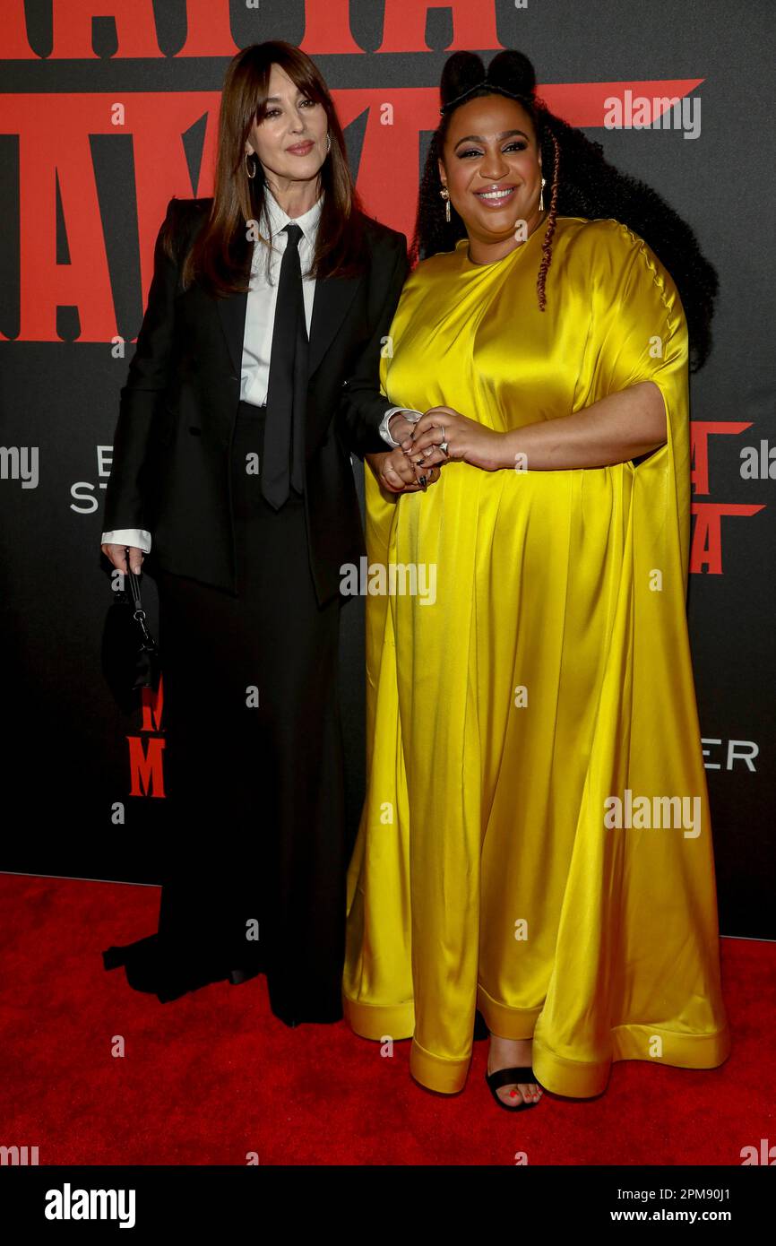 Actors Monica Bellucci, left, and Sophia Nomvete, right, attend a