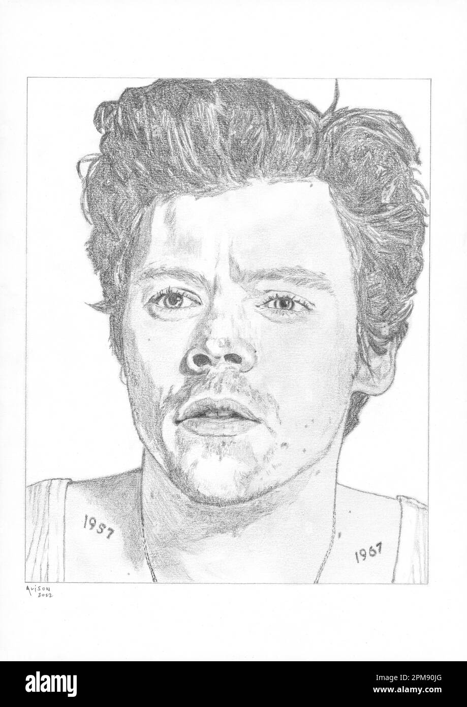 Harry styles black and white pencil drawing hi-res stock photography ...