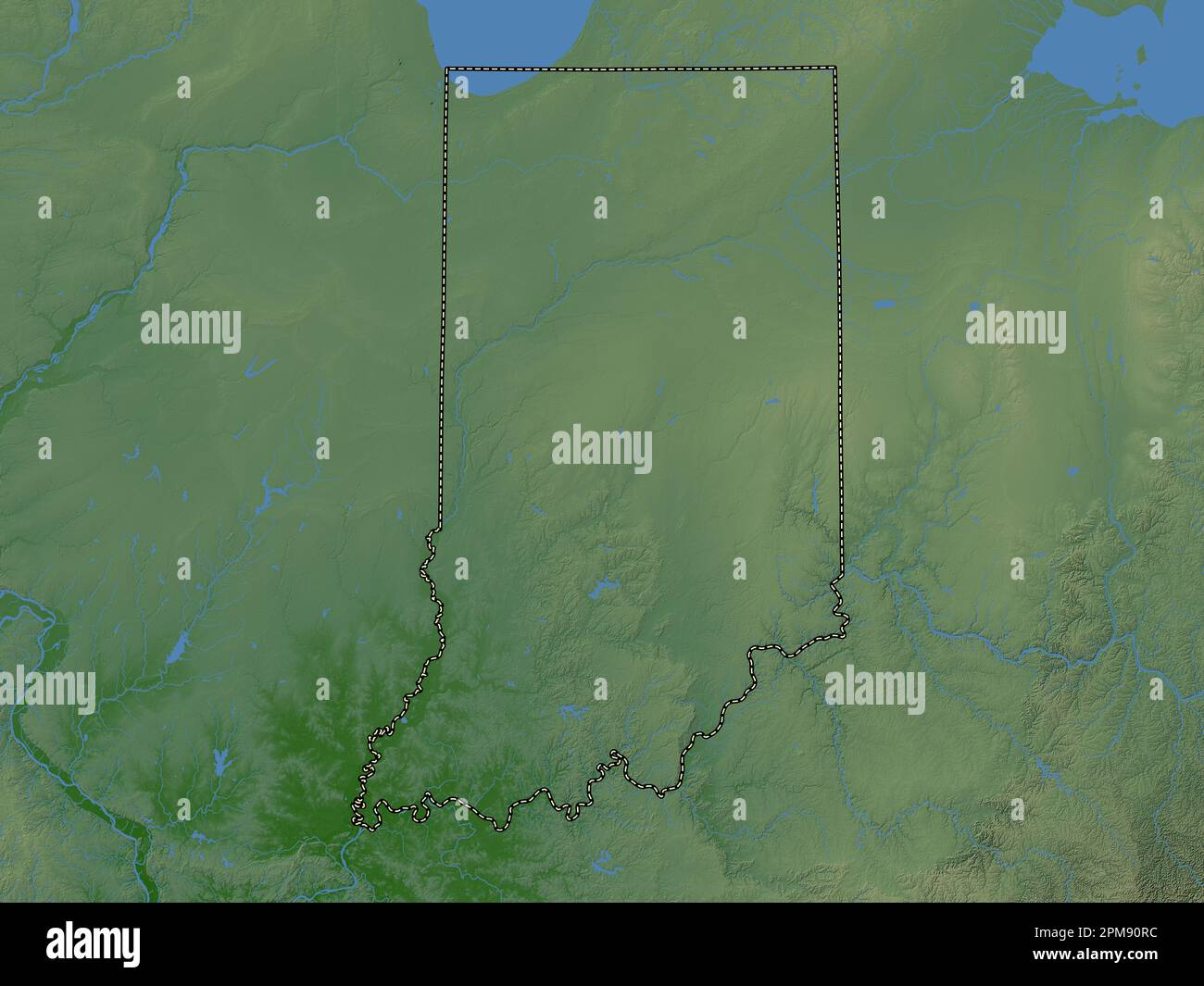 Indiana state of United States - Indiana State Of United States Of America Colored Elevation Map With Lakes And Rivers 2PM90RC