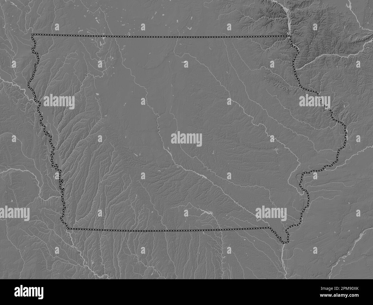 Iowa state of United States of - Iowa State Of United States Of America Bilevel Elevation Map With Lakes And Rivers 2PM90XK