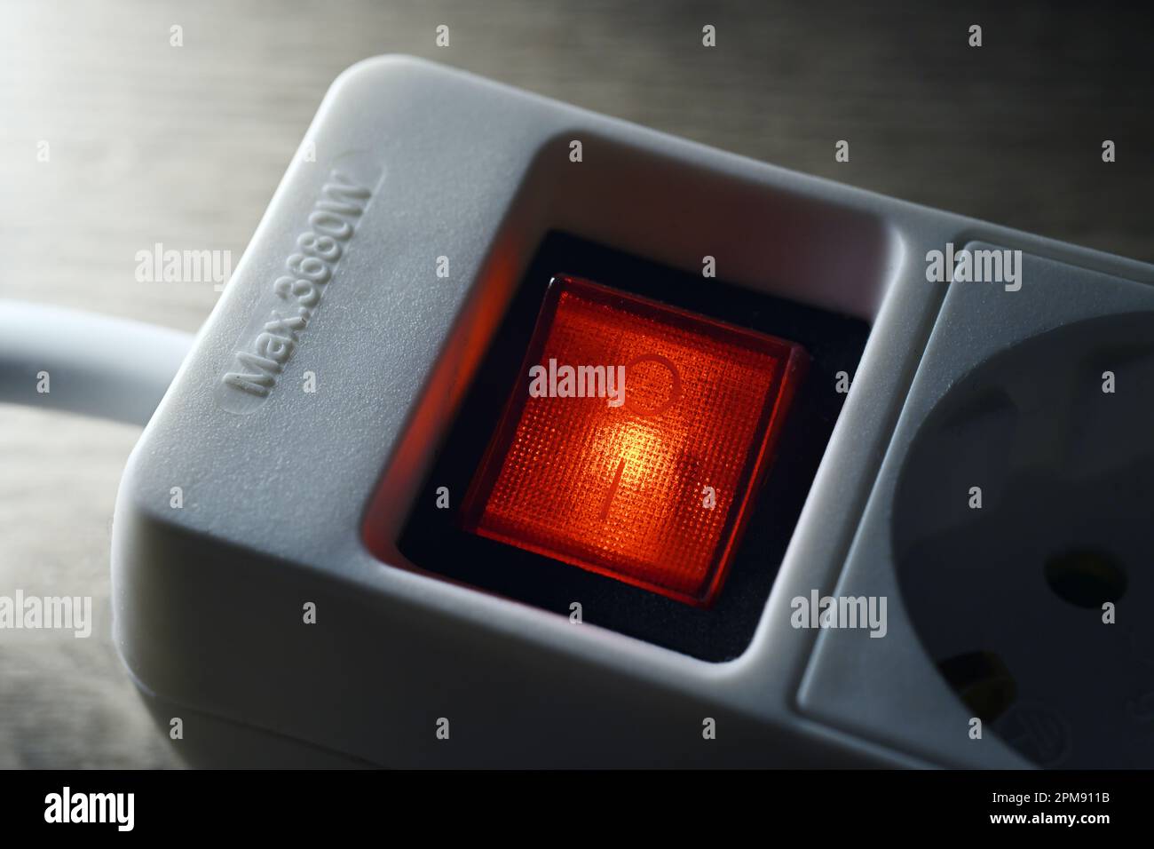 Kippschalter an einer Steckdosenleiste, Symbolfoto Energiesparen Stock Photo