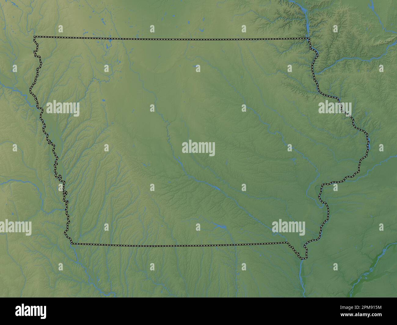 Iowa, state of United States of America. Colored elevation map with lakes and rivers Stock Photo