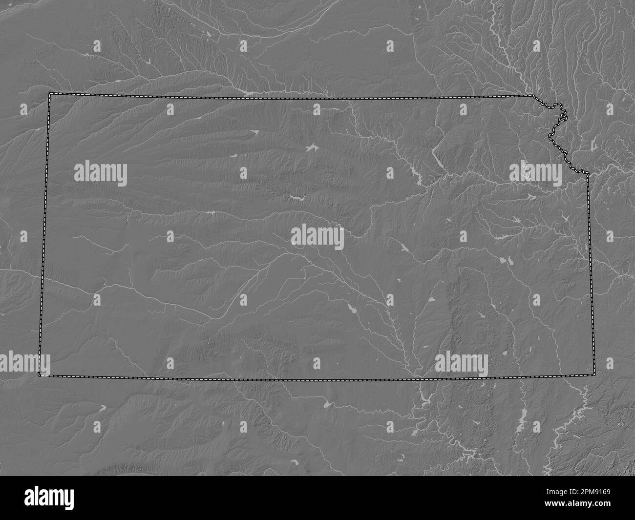 Kansas, state of United States of America. Bilevel elevation map with
