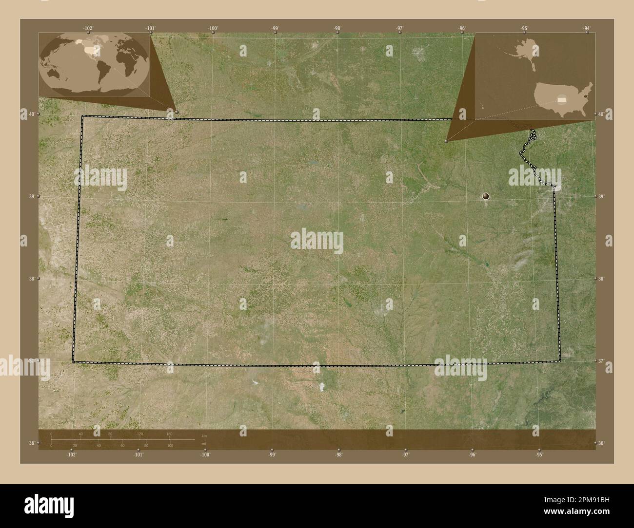Kansas, state of United States of America. Low resolution satellite map ...