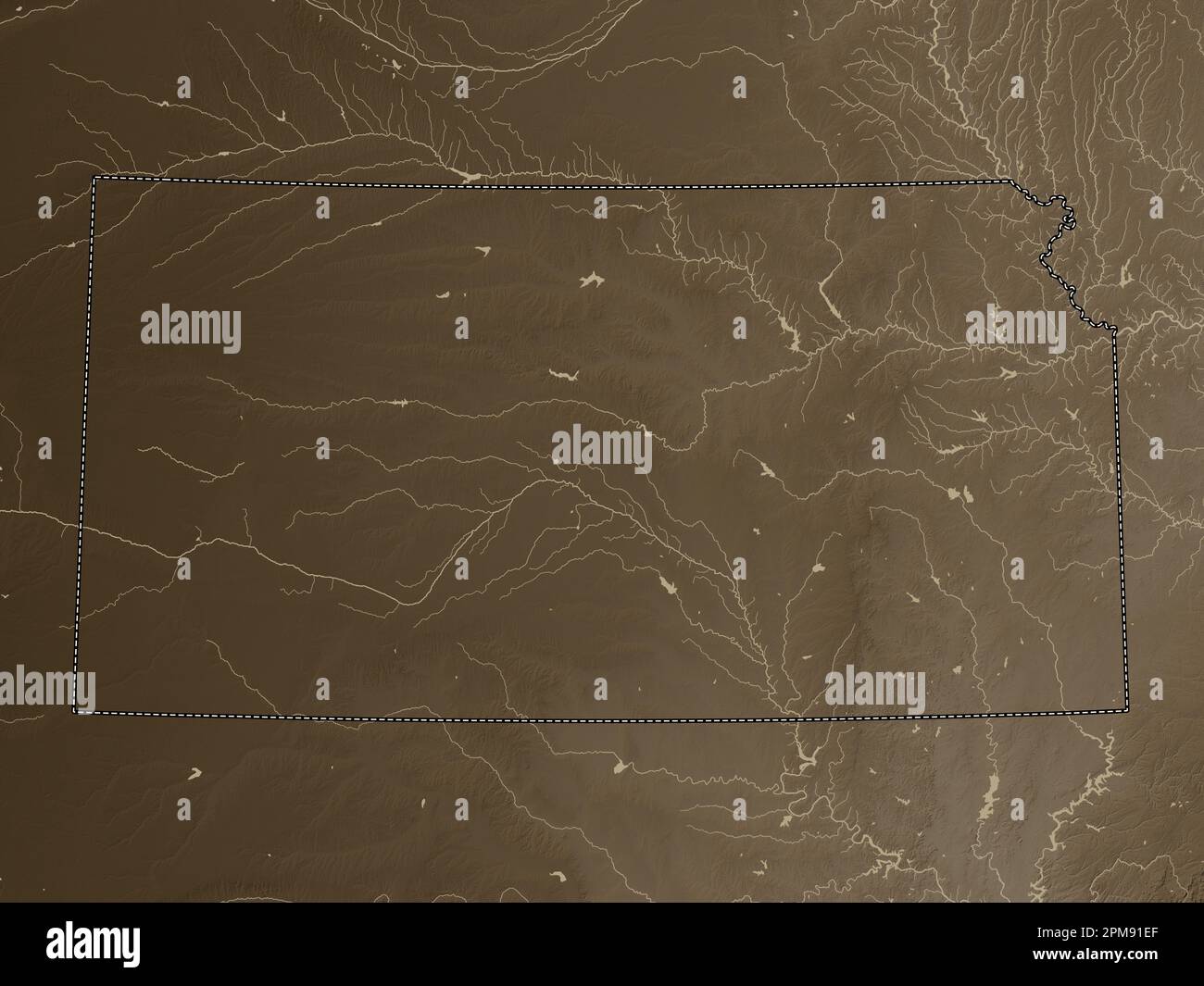 Kansas, state of United States of America. Elevation map colored in ...