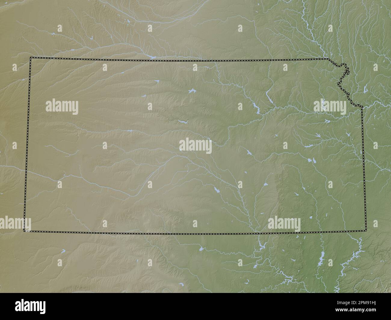Kansas state of United States - Kansas State Of United States Of America Elevation Map Colored In Wiki Style With Lakes And Rivers 2PM91HJ 