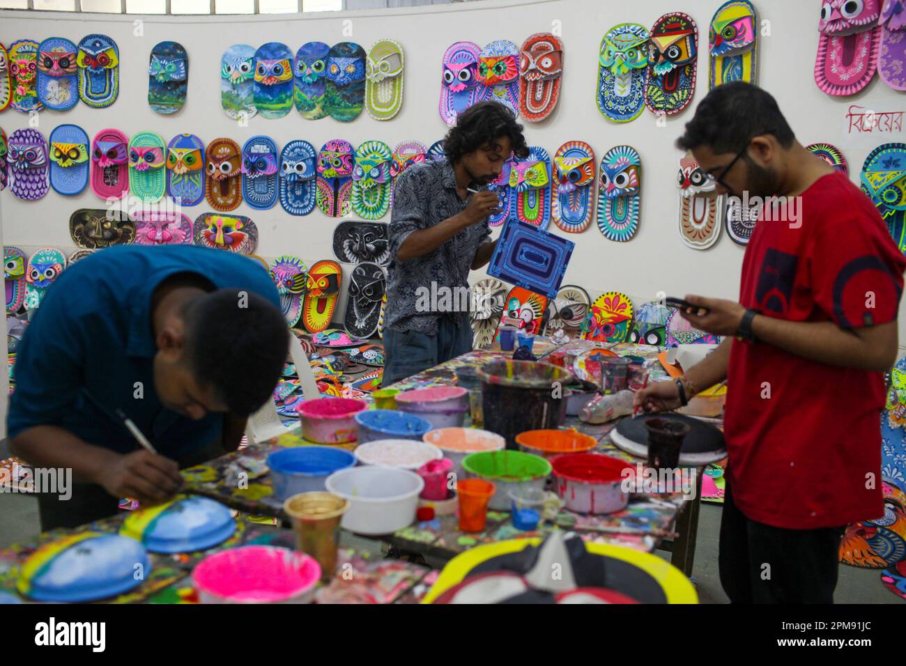 April 12, 2023, Dhaka, Dhaka, Bangladesh: The preparations for the colourful and vibrant procession of Mangal Shobhajatra, a significant part of the Pahela Baishakh (Bangla New year) celebrations, are underway at the Fine Arts Faculty of Dhaka University. (Credit Image: © Abu Sufian Jewel/ZUMA Press Wire) EDITORIAL USAGE ONLY! Not for Commercial USAGE! Stock Photo