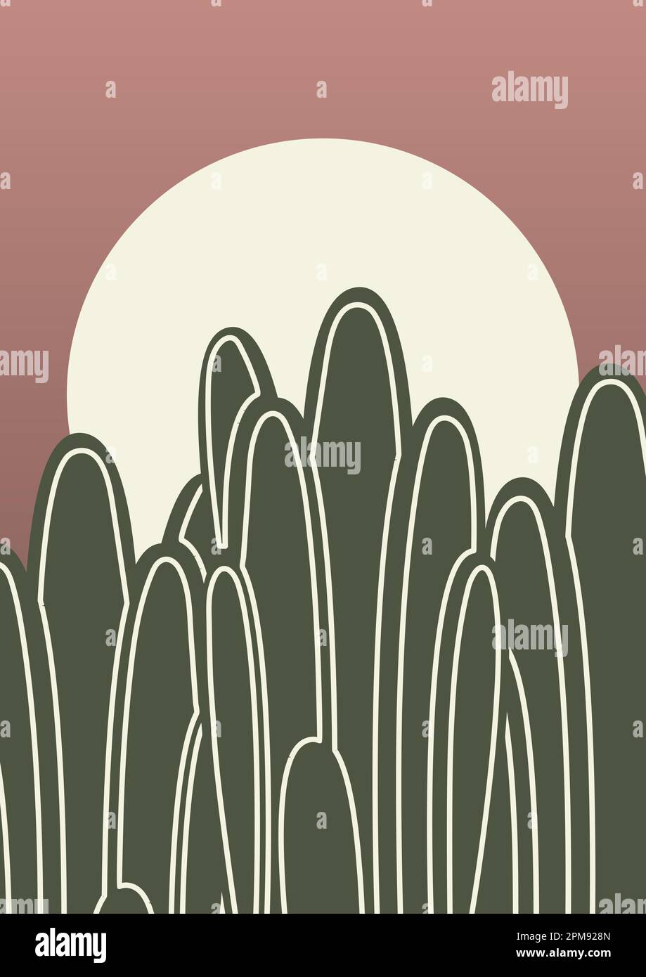 Contemporary aesthetic cactus in desert landscape poster. Saguaro in