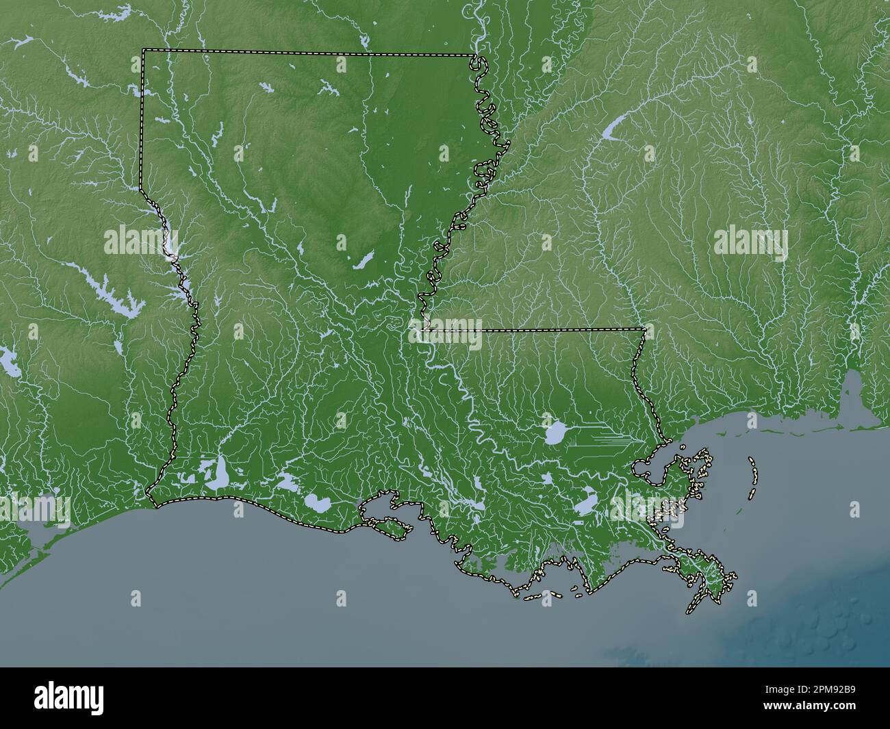 Louisiana state of United States - Louisiana State Of United States Of America Elevation Map Colored In Wiki Style With Lakes And Rivers 2PM92B9 