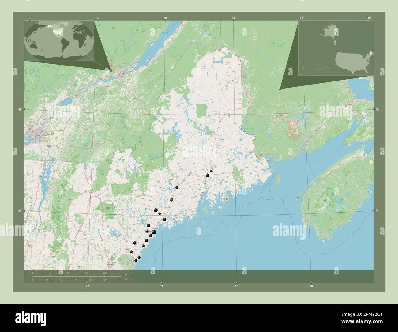 Maine state of United States of - Maine State Of United States Of America Open Street Map Locations Of Major Cities Of The Region Corner Auxiliary Location Maps 2PM92G1