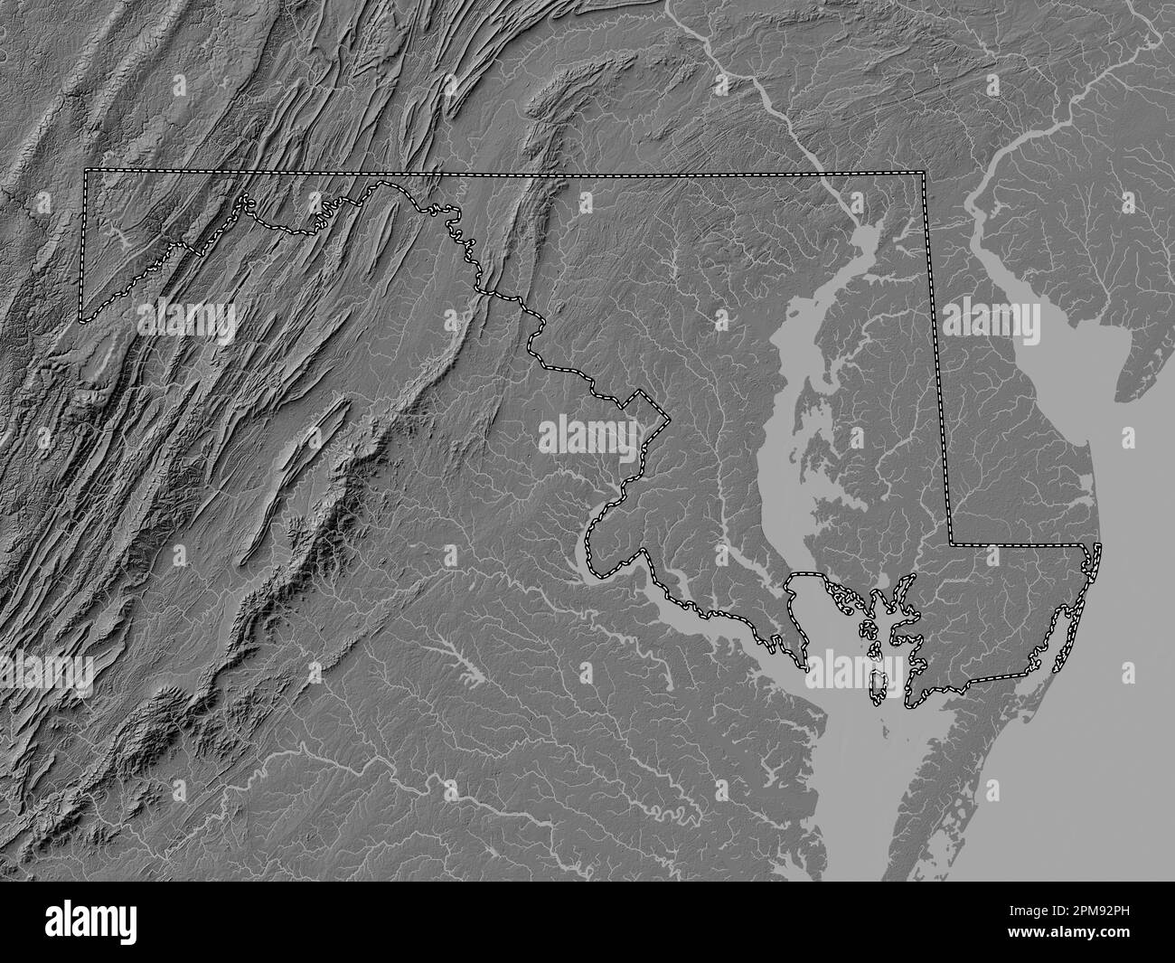 Maryland state of United States - Maryland State Of United States Of America Bilevel Elevation Map With Lakes And Rivers 2PM92PH