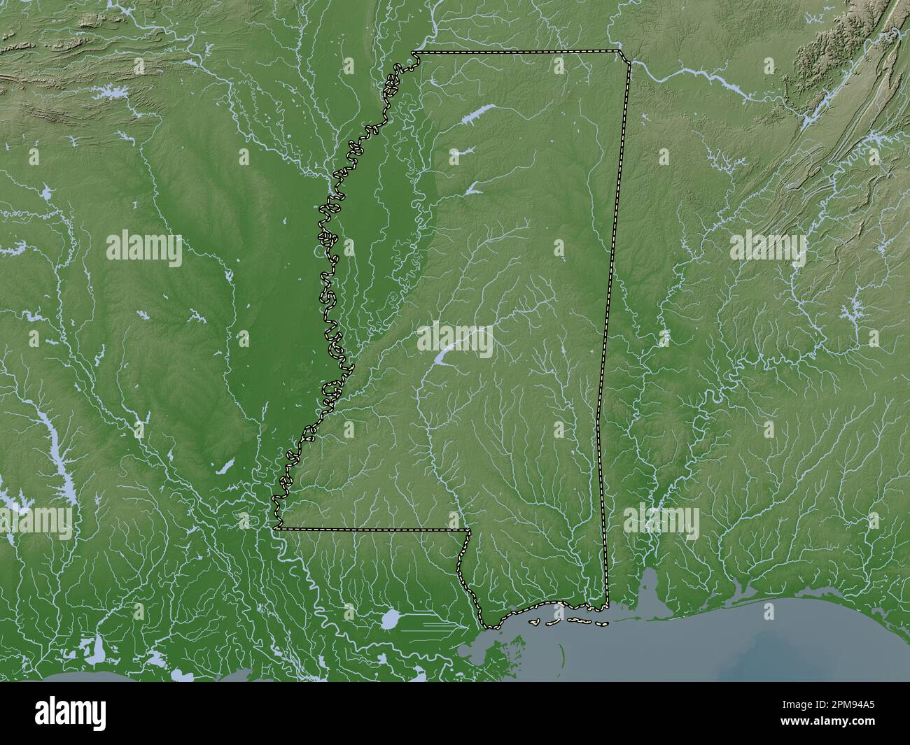 Mississippi state of United States - Mississippi State Of United States Of America Elevation Map Colored In Wiki Style With Lakes And Rivers 2PM94A5