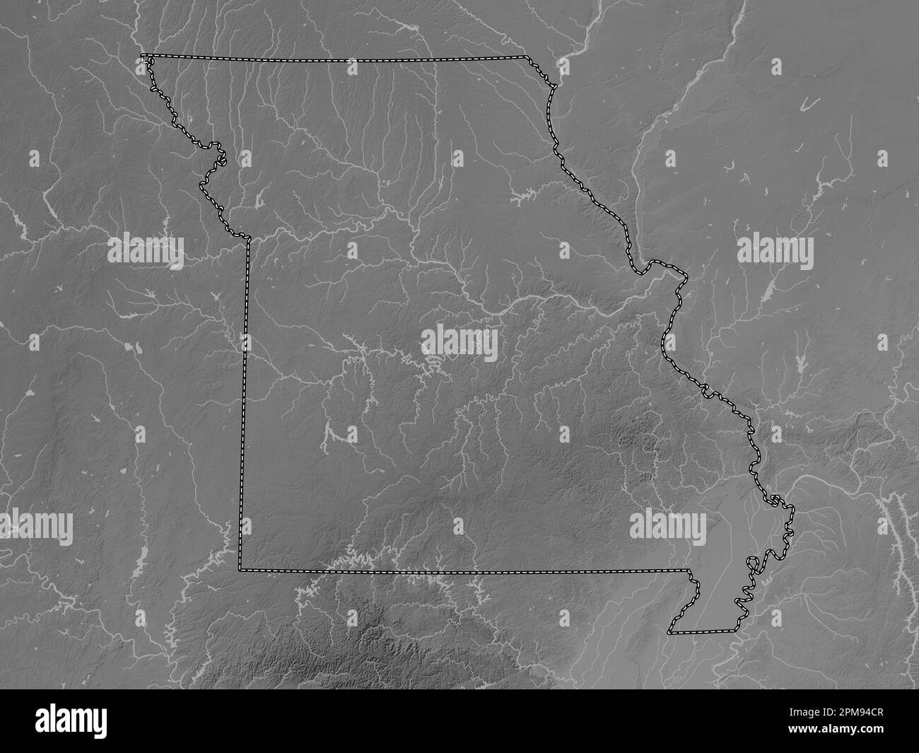 Missouri state of United States - Missouri State Of United States Of America Grayscale Elevation Map With Lakes And Rivers 2PM94CR