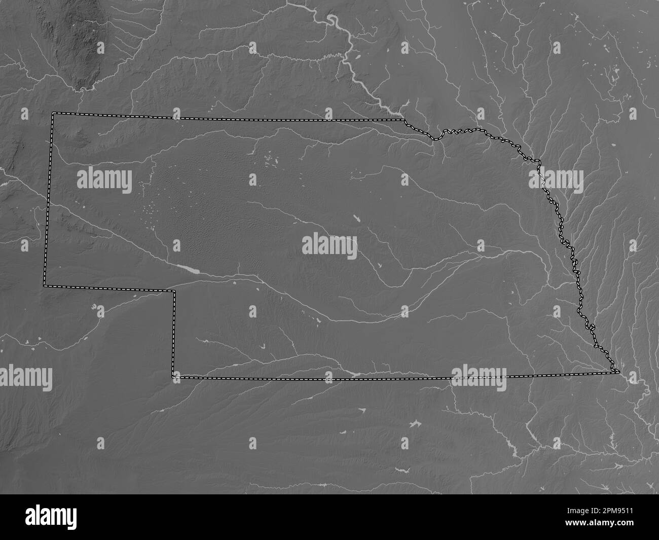 Nebraska state of United States - Nebraska State Of United States Of America Grayscale Elevation Map With Lakes And Rivers 2PM9511