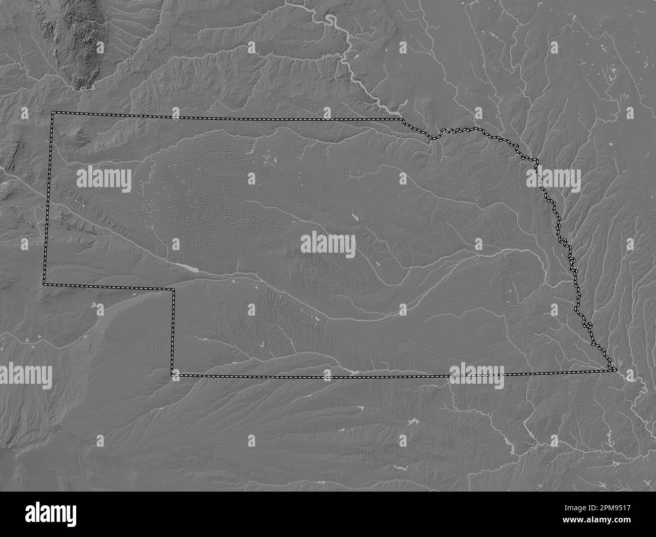 Nebraska state of United States - Nebraska State Of United States Of America Bilevel Elevation Map With Lakes And Rivers 2PM9517