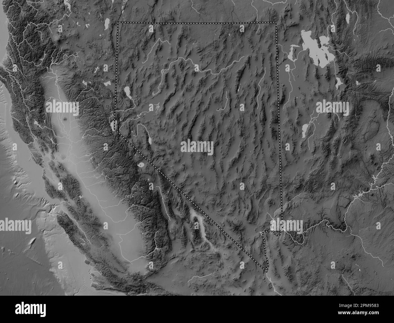 Nevada state of United States - Nevada State Of United States Of America Grayscale Elevation Map With Lakes And Rivers 2PM9583 